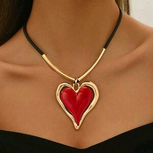 Gold and Red Heart Pendant Necklace